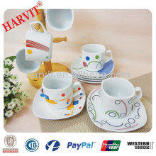 Square Porcelain Tea Coffee Set Cup com Decalque